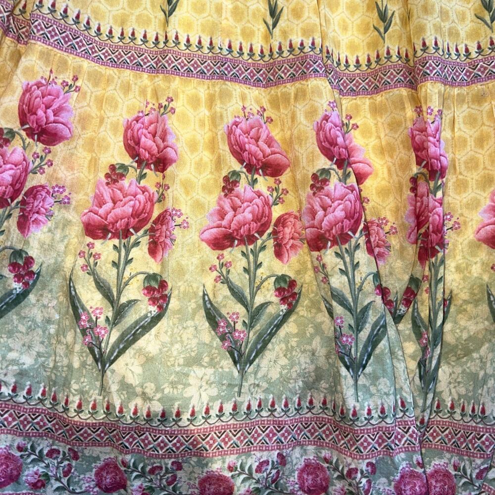Anita Dongre Yellow Floral Tier Maxi Block Print Flowy Indian Design Sundress M - Picture 8 of 11